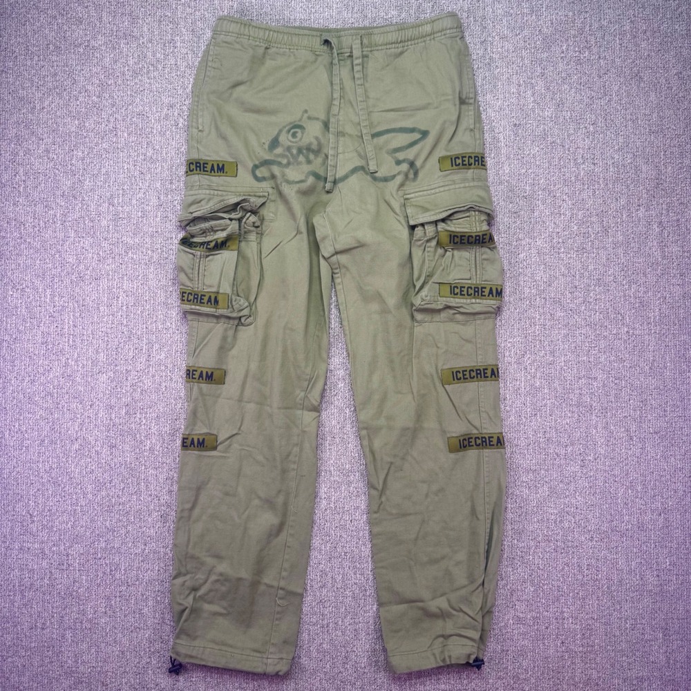 BBC Icecream Running Dog Cargo Pants Men's M Olive Green Utility Joggers EUC